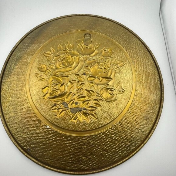 Vintage Brass Tone Roses‎ & Beige Enamel Wall Hangng Made in England 12" - Picture 3 of 7